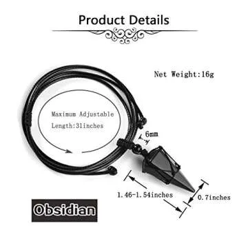 Top Plaza 6 Facet Reiki Healing Crystal Black Obsidian Stone Pointed Pendant Necklaces Adjustable Natural Gemstone Necklace Reiki Quartz Jewelry for Women Men