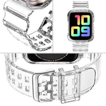 DABAOZA Compatible for Clear Apple Watch Band with Bumper Case 45mm 44mm 42mm, Women Men Glitter Bling TPU Sport Strap for iWatch SE Ultra Series 10 9 8 7 6 5 4 3 2 1（ClearCrystal,45/44/42）
