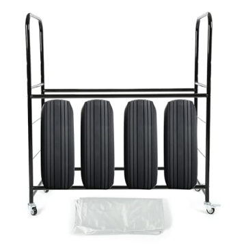 KUAFU 46'' Steel Rolling Tire Stand with Wheels & Cover - 8 Tires Capacity