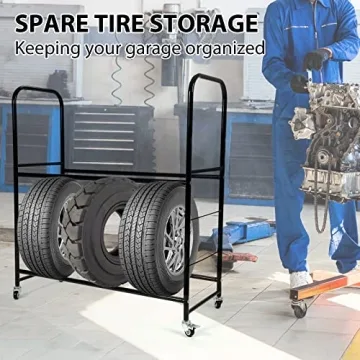 KUAFU Adjustable Steel Rolling Tire Stand with Wheels 8 Tires