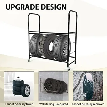 KUAFU Adjustable Steel Rolling Tire Stand with Wheels 8 Tires