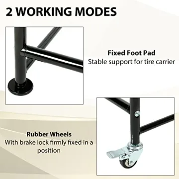 KUAFU Adjustable Steel Rolling Tire Stand with Wheels 8 Tires