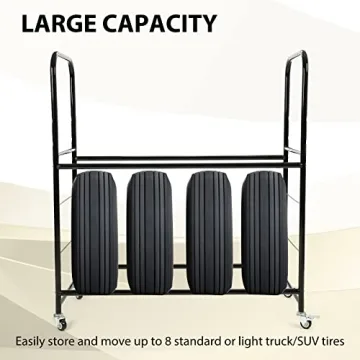 KUAFU Adjustable Steel Rolling Tire Stand with Wheels 8 Tires