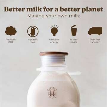 Almond Cow - Glass Pitcher with Lid and Spout, Bottle for Refrigerator, Clear Milk Jug, Food-Grade Glass Liquid Container, 60 fl oz Capacity, 5 x 4 x 10 Inches