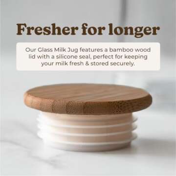 Almond Cow - Glass Pitcher with Lid and Spout, Bottle for Refrigerator, Clear Milk Jug, Food-Grade Glass Liquid Container, 60 fl oz Capacity, 5 x 4 x 10 Inches