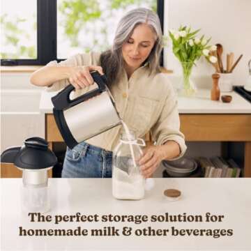 Almond Cow - Glass Pitcher with Lid and Spout, Bottle for Refrigerator, Clear Milk Jug, Food-Grade Glass Liquid Container, 60 fl oz Capacity, 5 x 4 x 10 Inches