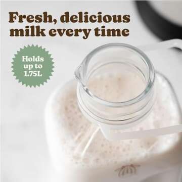 Almond Cow - Glass Pitcher with Lid and Spout, Bottle for Refrigerator, Clear Milk Jug, Food-Grade Glass Liquid Container, 60 fl oz Capacity, 5 x 4 x 10 Inches