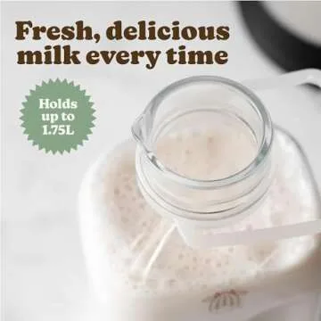 Almond Cow - Glass Pitcher with Lid and Spout, Bottle for Refrigerator, Clear Milk Jug, Food-Grade Glass Liquid Container, 60 fl oz Capacity, 5 x 4 x 10 Inches