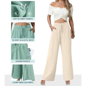 Lepunuo Wide Leg Pants High Waisted Palazzo Pants Casual Flowy Pants Boho Lounge Pants Vacation Travel Outfits