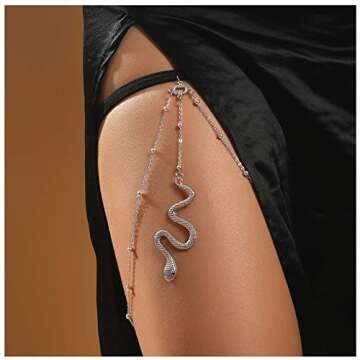 Yheakne Bohemia Layered Snake Leg Chain Silver Snake Thigh Chain Vintage Thigh Leg Chain Rave Bikini...
