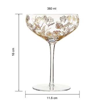 Vintage Floral Gold Etched Cocktail Coupes - Set of 2