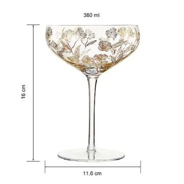 Vintage Floral Gold Etched Cocktail Coupes - Set of 2