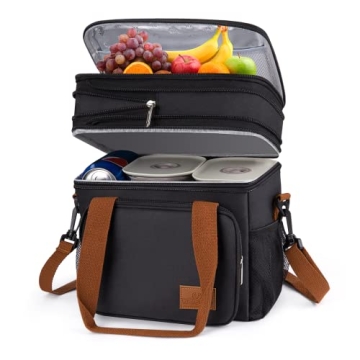 OCKLILY Lunch Box for Men, 17L Insulated Cooler Lunch Bag Women Expandable Double Deck Lunch Cooler ...