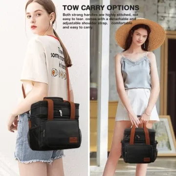 OCKLILY Lunch Box for Men, 17L Insulated Cooler Lunch Bag Women Expandable Double Deck Lunch Cooler Bag,Lightweight Leakproof Lunch Tote Bag, Suit For Work Travel Picnic (Black)