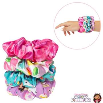 LUV HER Gabby's Dollhouse Cute Scrunchies for Girls of All Ages - 4 Large Hair Scrunchies for Girls - 4 Printed Scrunchies with Your Favorite Characters - Hair Accessories for girls 3+