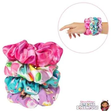 LUV HER Gabby's Dollhouse Cute Scrunchies for Girls of All Ages - 4 Large Hair Scrunchies for Girls - 4 Printed Scrunchies with Your Favorite Characters - Hair Accessories for girls 3+