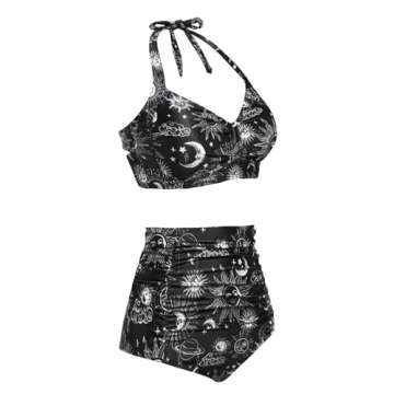 Holipick Black Sun Moon Women Two Piece Swimsuit High Waisted Bikini Sets Tummy Control Bathing Suit...