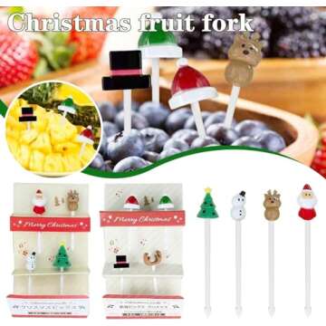 4Pcs Coloeful Christmas Fruit Picks,Plastic Fruit Picks Kids Food Picks Reusable Lunch Box Toothpick...