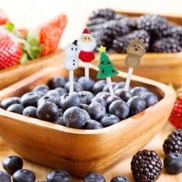 4Pcs Coloeful Christmas Fruit Picks,Plastic Fruit Picks Kids Food Picks Reusable Lunch Box Toothpicks,Cute Christmas Bento Picks,Cocktail Toothpicks for Cake Dessert Christmas Party Cocktail Picks