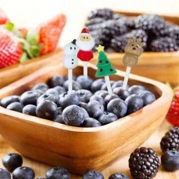 4Pcs Coloeful Christmas Fruit Picks,Plastic Fruit Picks Kids Food Picks Reusable Lunch Box Toothpicks,Cute Christmas Bento Picks,Cocktail Toothpicks for Cake Dessert Christmas Party Cocktail Picks