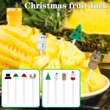 4Pcs Coloeful Christmas Fruit Picks,Plastic Fruit Picks Kids Food Picks Reusable Lunch Box Toothpicks,Cute Christmas Bento Picks,Cocktail Toothpicks for Cake Dessert Christmas Party Cocktail Picks
