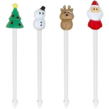 4Pcs Coloeful Christmas Fruit Picks,Plastic Fruit Picks Kids Food Picks Reusable Lunch Box Toothpicks,Cute Christmas Bento Picks,Cocktail Toothpicks for Cake Dessert Christmas Party Cocktail Picks