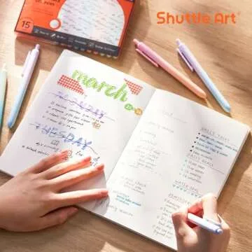 Shuttle Art Retractable Pastel Shifting Gel Ink Pens, 15 Pack Black Ink Pens, Cute Pens 0.5mm Fine Point Soft Aesthetic Barrel for Smooth Writing Journaling Taking Notes School Office Home