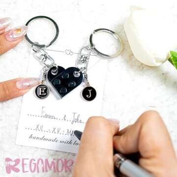 REGAMOR Personalized Brick Matching Heart Keychain for Boyfriend Girlfriend Valentines Day Christmas Gift Idea Custom Gift Set
