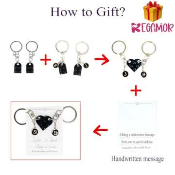 REGAMOR Personalized Brick Matching Heart Keychain for Boyfriend Girlfriend Valentines Day Christmas Gift Idea Custom Gift Set