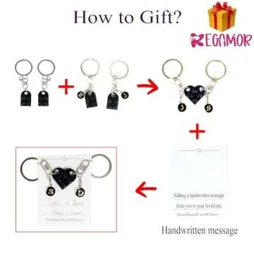 REGAMOR Personalized Brick Matching Heart Keychain for Boyfriend Girlfriend Valentines Day Christmas Gift Idea Custom Gift Set