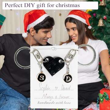 REGAMOR Personalized Brick Matching Heart Keychain for Boyfriend Girlfriend Valentines Day Christmas Gift Idea Custom Gift Set