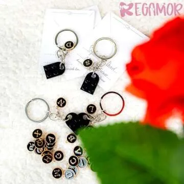 REGAMOR Personalized Brick Matching Heart Keychain for Boyfriend Girlfriend Valentines Day Christmas Gift Idea Custom Gift Set