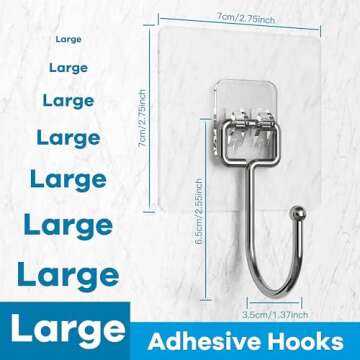 cnejucw Heavy Duty Adhesive Hooks 22 lbs - 10 Pack Transparent