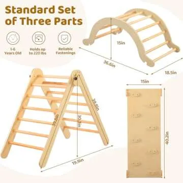 SoBigFeiji 7 in 1 Pikler Triangle Set for Kids' Early Learning, Wooden Montessori Foldable Toddler Climbing Toys Set with Arch, Ramp, and Climbing Triangle | Indoor Outdoor Playground Climbing Toys