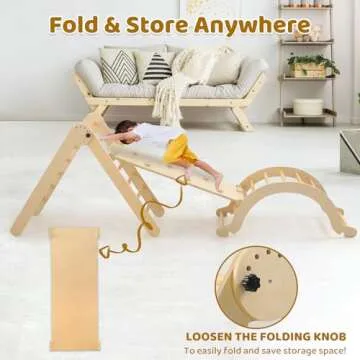 SoBigFeiji 7 in 1 Pikler Triangle Set for Kids' Early Learning, Wooden Montessori Foldable Toddler Climbing Toys Set with Arch, Ramp, and Climbing Triangle | Indoor Outdoor Playground Climbing Toys