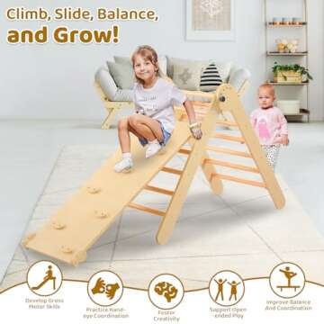 SoBigFeiji 7 in 1 Pikler Triangle Set for Kids' Early Learning, Wooden Montessori Foldable Toddler Climbing Toys Set with Arch, Ramp, and Climbing Triangle | Indoor Outdoor Playground Climbing Toys