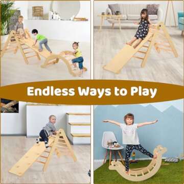 SoBigFeiji 7 in 1 Pikler Triangle Set for Kids' Early Learning, Wooden Montessori Foldable Toddler Climbing Toys Set with Arch, Ramp, and Climbing Triangle | Indoor Outdoor Playground Climbing Toys