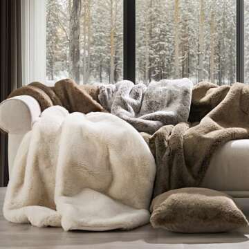 EVERGRACEHOME Luxury Soft Faux Chinchilla Fur Throw Blanket for Couch, Warm Thick Heavy Winter Throw Blanket 1220GSM for Bed, Fluffy Cozy Mink Blanket with Reversible Velvet, Arctic White, 60"x80"