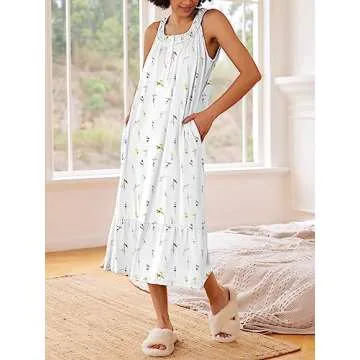 Ekouaer Women's Sleeveless Nightgown with Pockets