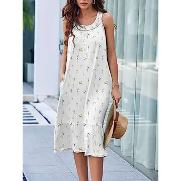Ekouaer Women's Sleeveless Nightgown with Pockets