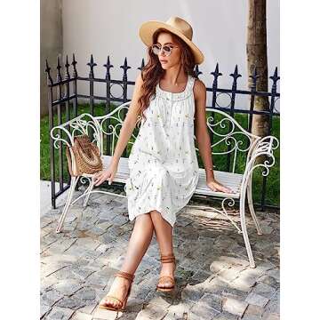 Ekouaer Women's Sleeveless Nightgown with Pockets