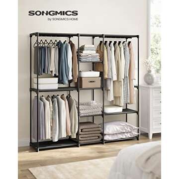 SONGMICS Portable Closet, Freestanding Closet Organizer, Clothes Rack with Shelves, Hanging Rods, Storage Organizer, for Cloakroom, Bedroom, 71.7 x 16.9 x 71.7 Inches, Black URYG037B02