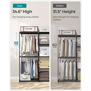 SONGMICS Portable Closet, Freestanding Closet Organizer, Clothes Rack with Shelves, Hanging Rods, Storage Organizer, for Cloakroom, Bedroom, 71.7 x 16.9 x 71.7 Inches, Black URYG037B02