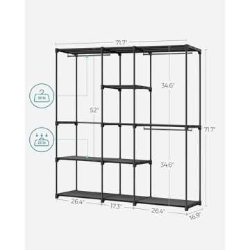 SONGMICS Portable Closet, Freestanding Closet Organizer, Clothes Rack with Shelves, Hanging Rods, Storage Organizer, for Cloakroom, Bedroom, 71.7 x 16.9 x 71.7 Inches, Black URYG037B02