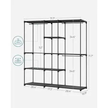 SONGMICS Portable Closet, Freestanding Closet Organizer, Clothes Rack with Shelves, Hanging Rods, Storage Organizer, for Cloakroom, Bedroom, 71.7 x 16.9 x 71.7 Inches, Black URYG037B02