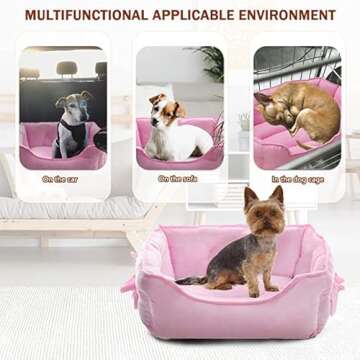 pawstrip Cute Princess Dog Bed, Soft Breathable Bowknot Pet Cat Cushion for Small Dogs, Waterproof Bottom, Self-Warming, Machine Washable (Pink)