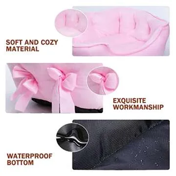 pawstrip Cute Princess Dog Bed, Soft Breathable Bowknot Pet Cat Cushion for Small Dogs, Waterproof Bottom, Self-Warming, Machine Washable (Pink)