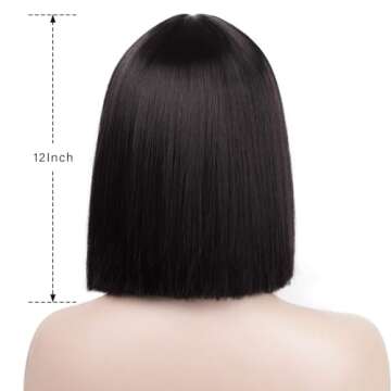 ENTRANCED STYLES Black Bob Wig with Bangs, Short Black Wig for Women Straight Bob Wigs Heat Resistant Synthetic wig Mia Wallace Cleopatra Cospaly Daily Party Use 12”