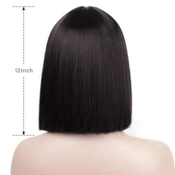 ENTRANCED STYLES Black Bob Wig with Bangs, Short Black Wig for Women Straight Bob Wigs Heat Resistant Synthetic wig Mia Wallace Cleopatra Cospaly Daily Party Use 12”