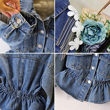 WELAKEN Unicorn Jean Jacket for Girls Kids & Toddler with Sparkly Sleeve, Girls' Spring Outfit Denim Jackets Outerwear